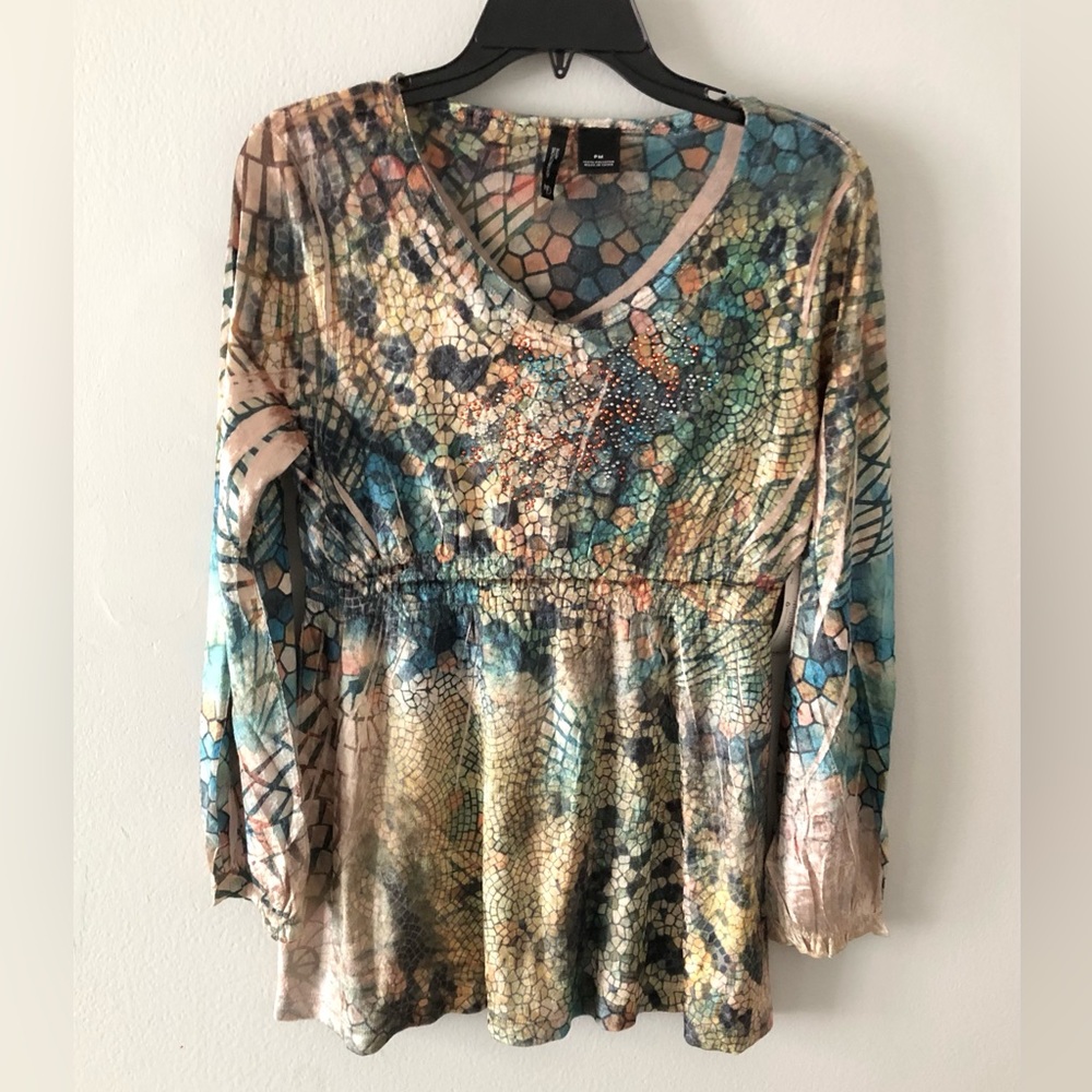 New Directions Velvet Mosaic Print Top NWT
